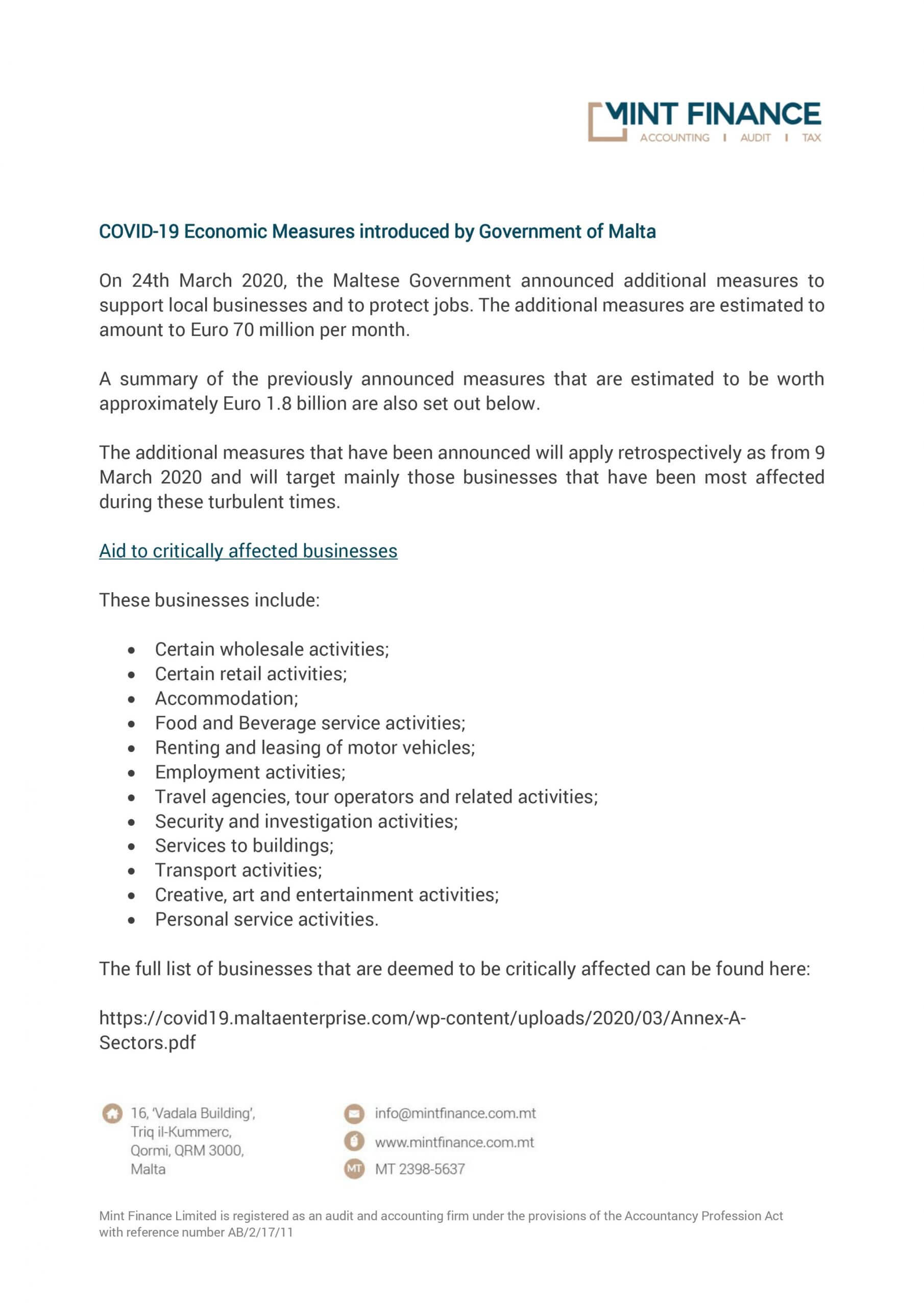 Malta COVID19 Update by Firstbirdge Services & Mint Finance BOKS